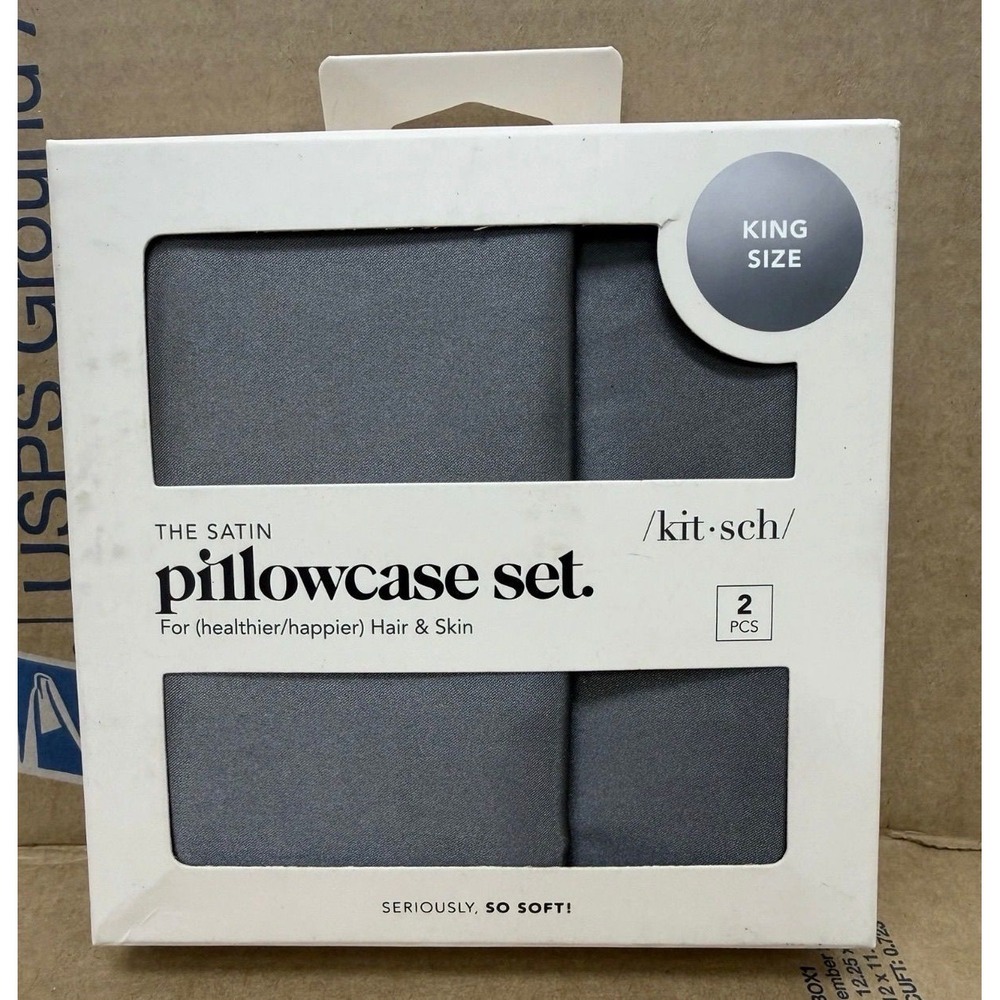 2 Pack Kitsch King Size Satin Pillowcases Classy Charcoal 36" x 19" So Soft